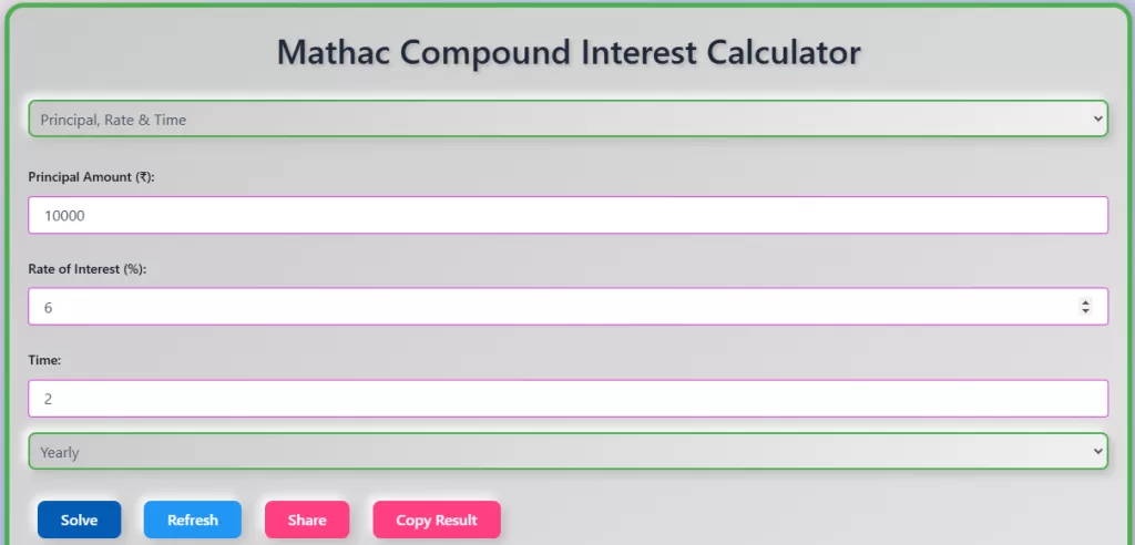 How to enter values in above Compound Interest Calculator from Questions.