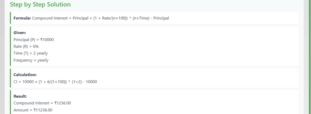 Solution provided by above Compound Interest Calculator.